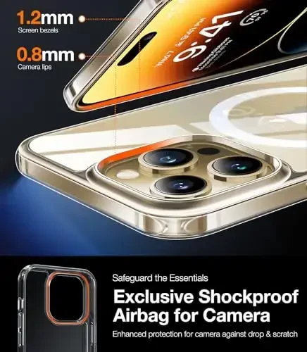 TORRAS Magnetic Clear for iPhone 14 Pro Case, Compatible with MagSafe, Never Yellow, 12 FT Military Grade Drop Tested, Protective Slim Thin Case for iPhone 14 Pro Phone Case, Clear Back/Clear Edge - 6