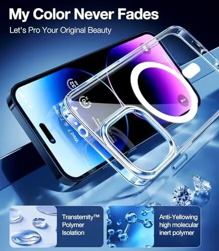 TORRAS Magnetic Clear for iPhone 14 Pro Case, Compatible with MagSafe, Never Yellow, 12 FT Military Grade Drop Tested, Protective Slim Thin Case for iPhone 14 Pro Phone Case, Clear Back/Clear Edge - 2