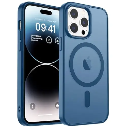zapica Magnetic for iPhone 14 Pro Case, [Compatible with MagSafe] [Military Grade Drop Protection] Translucent Matte Shockproof Anti-Scratch Phone Case, Dark Blue - ZAPICA (1)