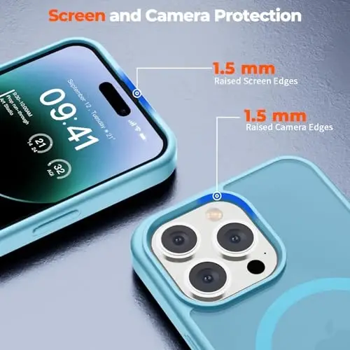 zapica Magnetic for iPhone 14 Pro Case, [Compatible with MagSafe] [Military Grade Drop Protection] Translucent Matte Shockproof Anti-Scratch Phone Case, Light Blue - 6