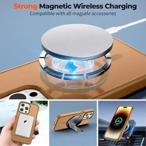 zapica Magnetic for iPhone 14 Pro Case, [Compatible with MagSafe] [Military Grade Drop Protection] Translucent Matte Shockproof Anti-Scratch Phone Case, Brown - 4