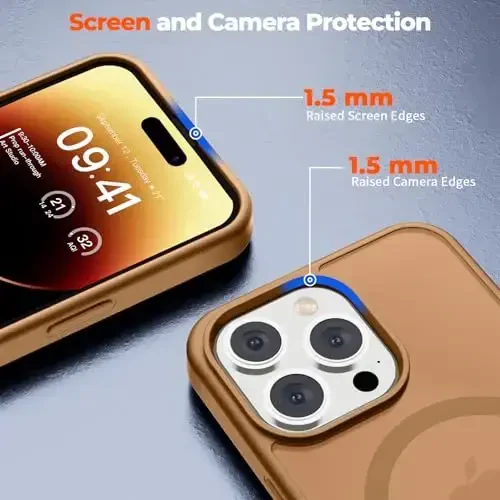 zapica Magnetic for iPhone 14 Pro Case, [Compatible with MagSafe] [Military Grade Drop Protection] Translucent Matte Shockproof Anti-Scratch Phone Case, Brown - 6