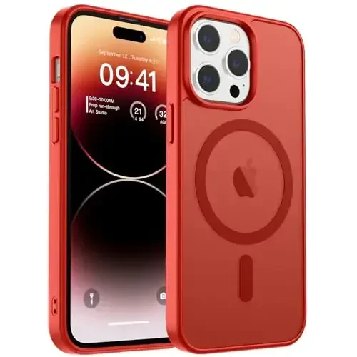 zapica Magnetic for iPhone 14 Pro Case, [Compatible with MagSafe] [Military Grade Drop Protection] Translucent Matte Shockproof Anti-Scratch Phone Case, Red - ZAPICA (1)