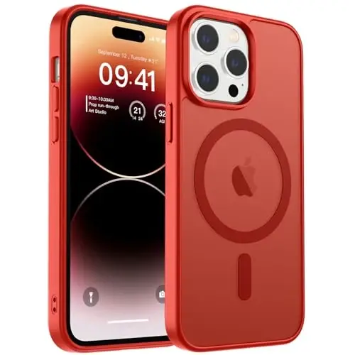zapica Magnetic for iPhone 14 Pro Case, [Compatible with MagSafe] [Military Grade Drop Protection] Translucent Matte Shockproof Anti-Scratch Phone Case, Red - 2