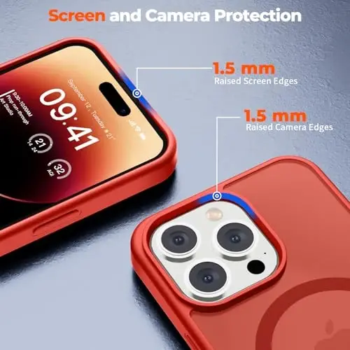 zapica Magnetic for iPhone 14 Pro Case, [Compatible with MagSafe] [Military Grade Drop Protection] Translucent Matte Shockproof Anti-Scratch Phone Case, Red - 6