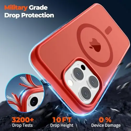 zapica Magnetic for iPhone 14 Pro Case, [Compatible with MagSafe] [Military Grade Drop Protection] Translucent Matte Shockproof Anti-Scratch Phone Case, Red - 5