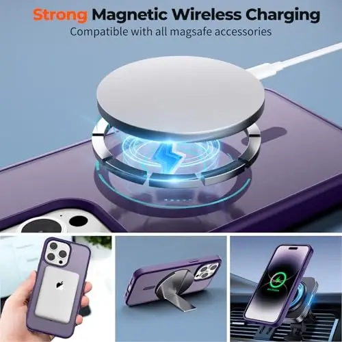 zapica Magnetic for iPhone 14 Pro Case, [Compatible with MagSafe] [Military Grade Drop Protection] Translucent Matte Shockproof Anti-Scratch Phone Case, Dark Purple - 4