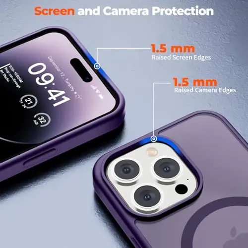 zapica Magnetic for iPhone 14 Pro Case, [Compatible with MagSafe] [Military Grade Drop Protection] Translucent Matte Shockproof Anti-Scratch Phone Case, Dark Purple - 6