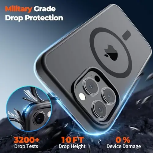zapica Magnetic for iPhone 14 Pro Case, [Compatible with MagSafe] [Military Grade Drop Protection] Translucent Matte Shockproof Anti-Scratch Phone Case, Black - 5