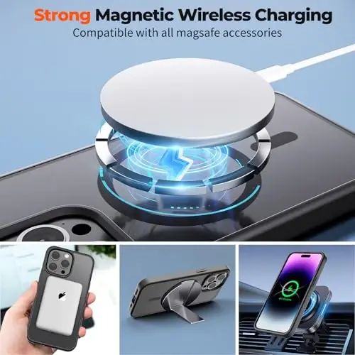 zapica Magnetic for iPhone 14 Pro Case, [Compatible with MagSafe] [Military Grade Drop Protection] Translucent Matte Shockproof Anti-Scratch Phone Case, Black - 4