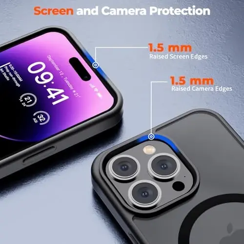zapica Magnetic for iPhone 14 Pro Case, [Compatible with MagSafe] [Military Grade Drop Protection] Translucent Matte Shockproof Anti-Scratch Phone Case, Black - 6