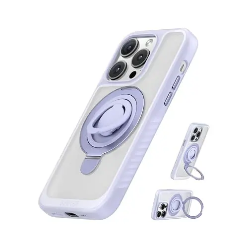 Anker Magnetic Ring Stand for iPhone 14 Pro Case, Silicone Finger Ring Grip Stand Holder, Military Grade Drop Tested, Compatible with MagSafe, Built in Kickstand, Soft Edge Anti-Fingerprint, Purple - 1