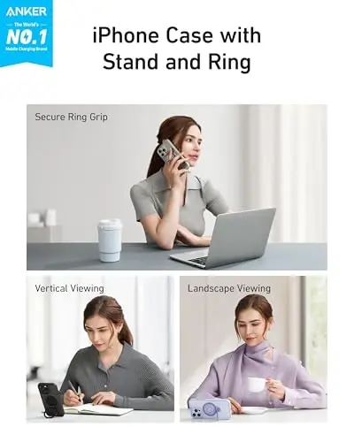 Anker Magnetic Ring Stand for iPhone 14 Pro Case, Silicone Finger Ring Grip Stand Holder, Military Grade Drop Tested, Compatible with MagSafe, Built in Kickstand, Soft Edge Anti-Fingerprint, Purple - 2