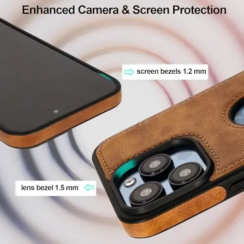 KSELF Leather Case for iPhone 14 Pro Case, Protective Slim with Kickstand Shockproof Phone Cases, Built-in Invisible Stand Compatible with iPhone 14 Pro 6.1'' (Brown, for iPhone 14 Pro) - 3