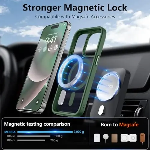MOCCA Strong Magnetic for iPhone 14 Pro Case, [Compatible with Magsafe][13FT Military Drop Protection] Slim Translucent Matte Shockproof Case for iPhone 14 Pro Phone Case 6.1'', Midnight Green - 2