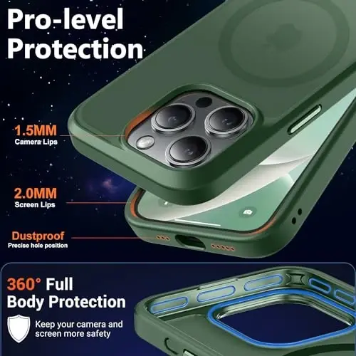 MOCCA Strong Magnetic for iPhone 14 Pro Case, [Compatible with Magsafe][13FT Military Drop Protection] Slim Translucent Matte Shockproof Case for iPhone 14 Pro Phone Case 6.1'', Midnight Green - 5