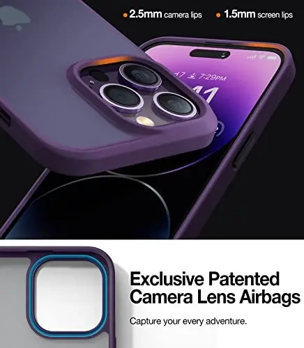 TORRAS Shockproof Designed for iPhone 14 Pro Case, [Military-Grade Drop Tested] Translucent Matte Hard Back with Silicone Slim Protective Anti-Fingerprint Anti-Scratch Phone Case Guardian 2022, Purple - 3