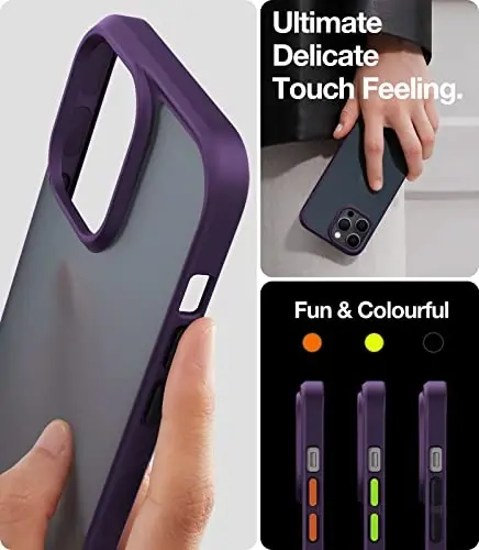 TORRAS Shockproof Designed for iPhone 14 Pro Case, [Military-Grade Drop Tested] Translucent Matte Hard Back with Silicone Slim Protective Anti-Fingerprint Anti-Scratch Phone Case Guardian 2022, Purple - 4
