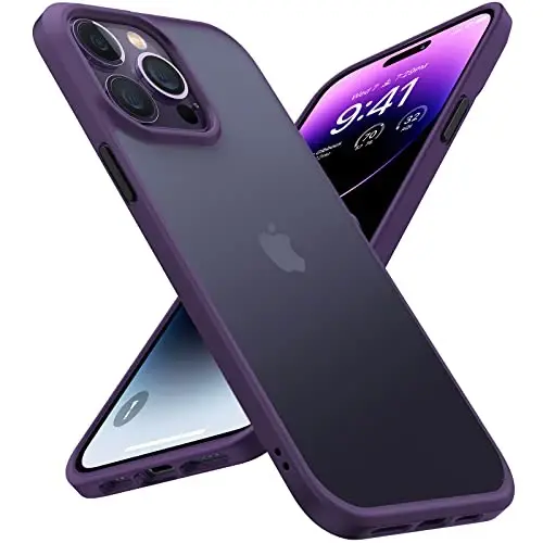 TORRAS Shockproof Designed for iPhone 14 Pro Case, [Military-Grade Drop Tested] Translucent Matte Hard Back with Silicone Slim Protective Anti-Fingerprint Anti-Scratch Phone Case Guardian 2022, Purple - TORRAS