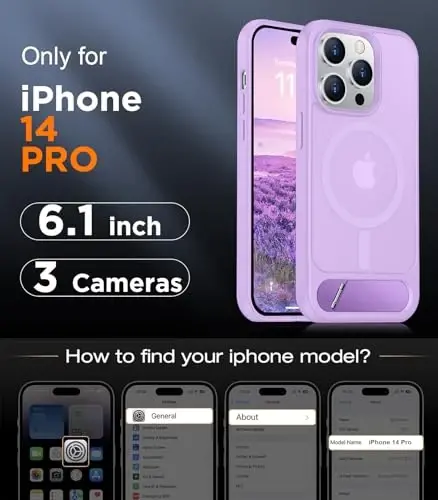 Temdan Magnetic Compatible with iPhone 14 Pro Case, [Built-in Invisible Kickstand][Compatible with MagSafe] [Military Grade Shockproof] Slim Translucent Matte Phone Case for iPhone 14 Pro 6.1