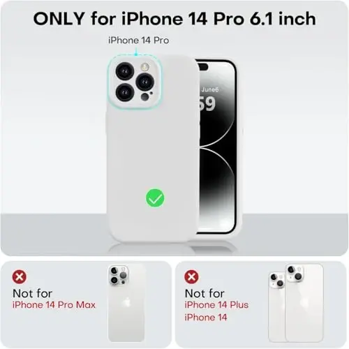 Vooii Compatible with iPhone 14 Pro Case, Liquid Silicone Upgrade [Camera Protection] [Soft Anti-Scratch Microfiber Lining] Shockproof Phone Case for iPhone 14 Pro 6.1 inch - White - 5
