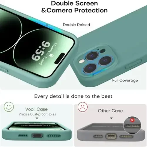 Vooii Compatible with iPhone 14 Pro Case, Liquid Silicone Upgrade [Camera Protection] [Soft Anti-Scratch Microfiber Lining] Shockproof Phone Case for iPhone 14 Pro 6.1 inch - Pine Green - 3