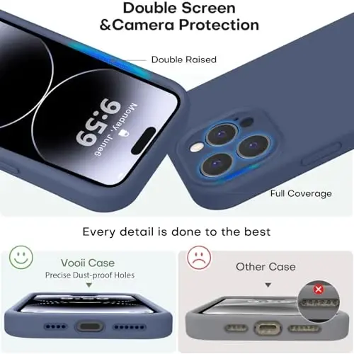 Vooii Compatible with iPhone 14 Pro Case, Liquid Silicone Upgrade [Camera Protection] [Soft Anti-Scratch Microfiber Lining] Shockproof Phone Case for iPhone 14 Pro 6.1 inch - Navy Blue - 3