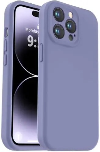 Vooii Compatible with iPhone 14 Pro Case, Liquid Silicone Upgrade [Camera Protection] [Soft Anti-Scratch Microfiber Lining] Shockproof Phone Case for iPhone 14 Pro 6.1 inch - Lavender Grey 