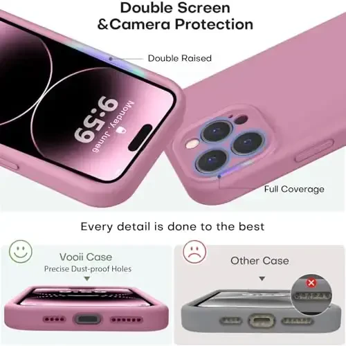Vooii Compatible with iPhone 14 Pro Case, Liquid Silicone Upgrade [Camera Protection] [Soft Anti-Scratch Microfiber Lining] Shockproof Phone Case for iPhone 14 Pro 6.1 inch - Lavender Purple - 3