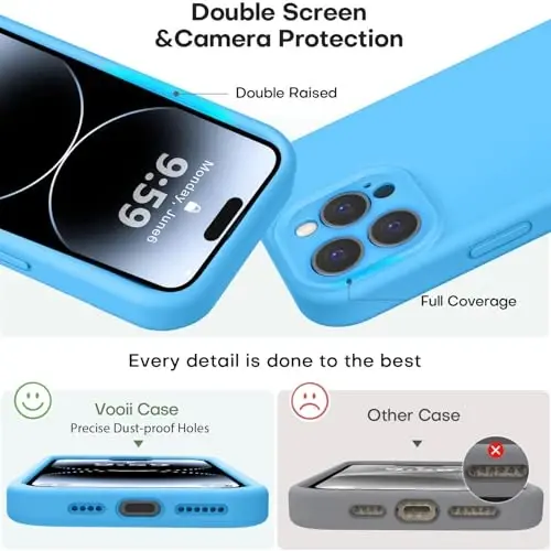 Vooii Compatible with iPhone 14 Pro Case, Liquid Silicone Upgrade [Camera Protection] [Soft Anti-Scratch Microfiber Lining] Shockproof Phone Case for iPhone 14 Pro 6.1 inch - Blue - 3