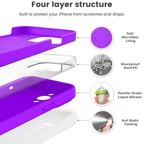 Vooii Compatible with iPhone 14 Pro Case, Liquid Silicone Upgrade [Camera Protection] [Soft Anti-Scratch Microfiber Lining] Shockproof Phone Case for iPhone 14 Pro 6.1 inch - Neon Purple - 2