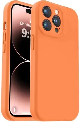 Vooii Compatible with iPhone 14 Pro Case, Liquid Silicone Upgrade [Camera Protection] [Soft Anti-Scratch Microfiber Lining] Shockproof Phone Case for iPhone 14 Pro 6.1 inch - Bright Orange - 1