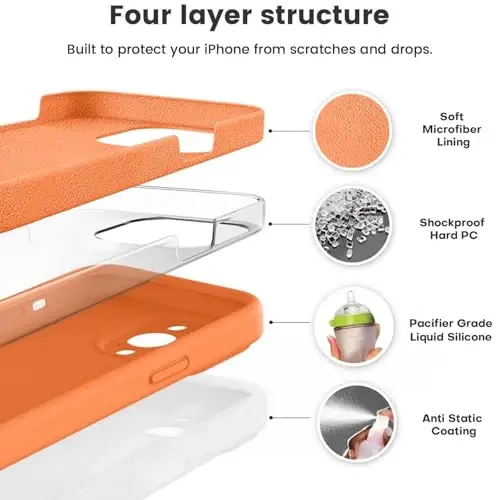 Vooii Compatible with iPhone 14 Pro Case, Liquid Silicone Upgrade [Camera Protection] [Soft Anti-Scratch Microfiber Lining] Shockproof Phone Case for iPhone 14 Pro 6.1 inch - Bright Orange - 2