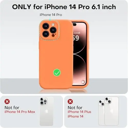 Vooii Compatible with iPhone 14 Pro Case, Liquid Silicone Upgrade [Camera Protection] [Soft Anti-Scratch Microfiber Lining] Shockproof Phone Case for iPhone 14 Pro 6.1 inch - Bright Orange - 5