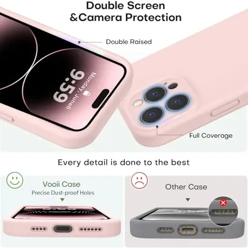 Vooii Compatible with iPhone 14 Pro Case, Liquid Silicone Upgrade [Camera Protection] [Soft Anti-Scratch Microfiber Lining] Shockproof Phone Case for iPhone 14 Pro 6.1 inch - Pink Sand - 3