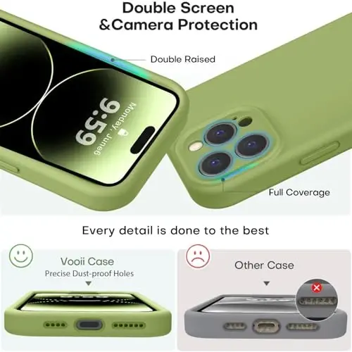 Vooii Compatible with iPhone 14 Pro Case, Liquid Silicone Upgrade [Camera Protection] [Soft Anti-Scratch Microfiber Lining] Shockproof Phone Case for iPhone 14 Pro 6.1 inch - Cedar Green - 3