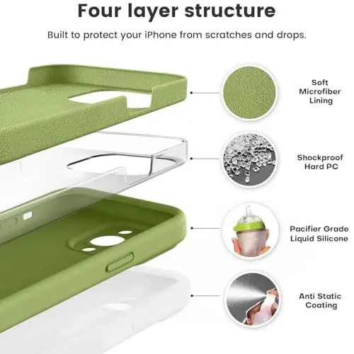 Vooii Compatible with iPhone 14 Pro Case, Liquid Silicone Upgrade [Camera Protection] [Soft Anti-Scratch Microfiber Lining] Shockproof Phone Case for iPhone 14 Pro 6.1 inch - Cedar Green - VOOII (1)