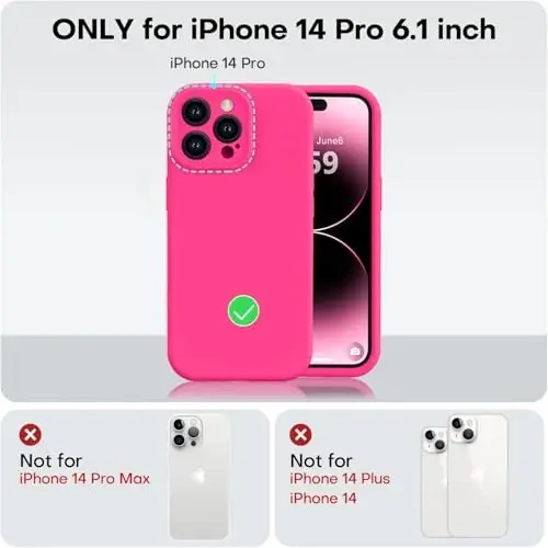 Vooii Compatible with iPhone 14 Pro Case, Liquid Silicone Upgrade [Camera Protection] [Soft Anti-Scratch Microfiber Lining] Shockproof Phone Case for iPhone 14 Pro 6.1 inch - Hot Pink - 5