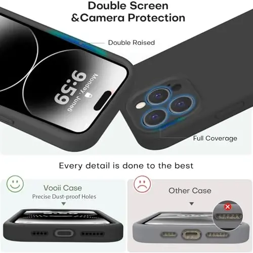 Vooii Compatible with iPhone 14 Pro Case, Liquid Silicone Upgrade [Camera Protection] [Soft Anti-Scratch Microfiber Lining] Shockproof Phone Case for iPhone 14 Pro 6.1 inch - Black - 3