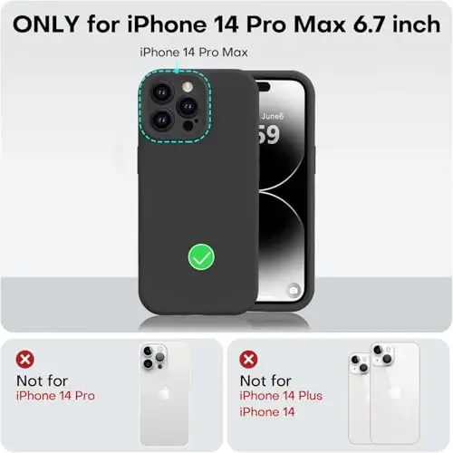 Vooii Compatible with iPhone 14 Pro Case, Liquid Silicone Upgrade [Camera Protection] [Soft Anti-Scratch Microfiber Lining] Shockproof Phone Case for iPhone 14 Pro 6.1 inch - Black - 5
