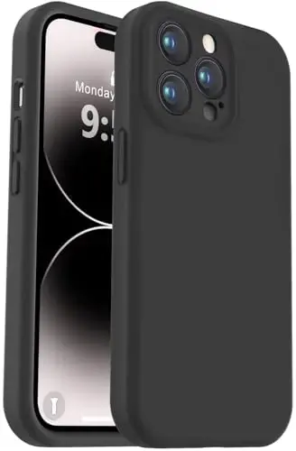 Vooii Compatible with iPhone 14 Pro Case, Liquid Silicone Upgrade [Camera Protection] [Soft Anti-Scratch Microfiber Lining] Shockproof Phone Case for iPhone 14 Pro 6.1 inch - Black - 1