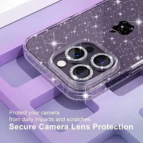 Choiche Compatible for iPhone 14 Pro Case Women Phone Case, Cute Bling Sparkly, Military Grade Drop Protection, 3 Diamond Camera Lens Covers, 2 Tempered Glass Protectors, 6.1 inch (Glitter Clear) - 3