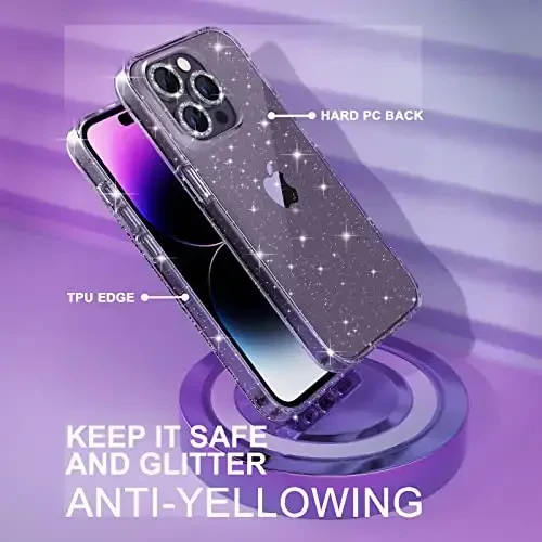 Choiche Compatible for iPhone 14 Pro Case Women Phone Case, Cute Bling Sparkly, Military Grade Drop Protection, 3 Diamond Camera Lens Covers, 2 Tempered Glass Protectors, 6.1 inch (Glitter Clear) - 7