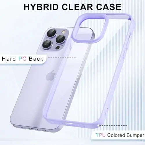 iPhone 14 Pro Kılıfı Şeffaf LoeoeL, Şeffaf Hibrit 14 Pro Telefon Kılıfı [Sert Plastik ve Yumuşak Silikon Tampon] Akrilik Sararmayan İnce Koruyucu Kılıf, Kadınlar için Mor Lavanta - 3