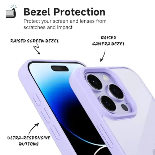 iPhone 14 Pro Kılıfı Şeffaf LoeoeL, Şeffaf Hibrit 14 Pro Telefon Kılıfı [Sert Plastik ve Yumuşak Silikon Tampon] Akrilik Sararmayan İnce Koruyucu Kılıf, Kadınlar için Mor Lavanta - 4