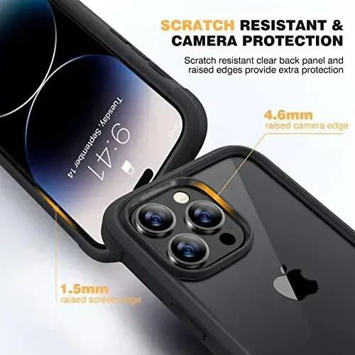 Diaclara Designed for iPhone 14 Pro Max Case 6.7, [2023 Upgraded] Full Body Rugged Case with Built-in Touch Sensitive Anti-Scratch Screen Protector +9H Tempered Glass Camera Lens Protector(Black) - 5