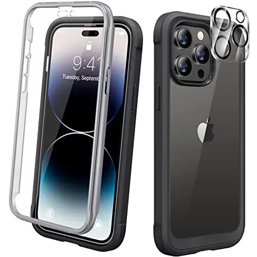 Diaclara Designed for iPhone 14 Pro Max Case 6.7, [2023 Upgraded] Full Body Rugged Case with Built-in Touch Sensitive Anti-Scratch Screen Protector +9H Tempered Glass Camera Lens Protector(Black) - 1