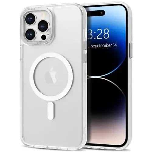Anuck Case for iPhone 14 Pro Max Case Magnetic Phone Case Compatible with MagSafe, Soft TPU Bumper Hard Translucent Matte Back Slim Fit Shockproof Protective Cover for Men Women Girls - White 