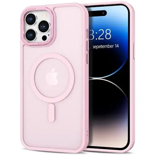 Anuck Case for iPhone 14 Pro Max Case Magnetic Phone Case Compatible with MagSafe, Soft TPU Bumper Hard Translucent Matte Back Slim Fit Shockproof Protective Cover for Men Women Girls - Tender Pink - 1