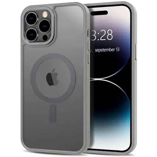 Anuck Case for iPhone 14 Pro Max Case Magnetic Phone Case Compatible with MagSafe, Soft TPU Bumper Hard Translucent Matte Back Slim Fit Shockproof Protective Cover for Men Women Girls - Gray - ANUCK